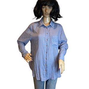 Free People That's a Wrap Chambray Semi-Sheer Button-Down Blouse Top Size Small